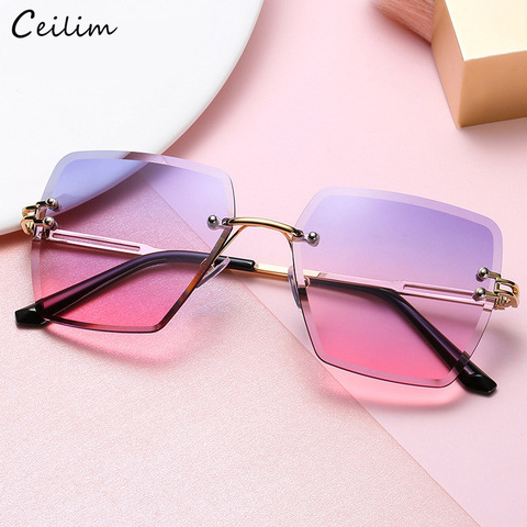 New Fashion Rimless Gradient Sunglasses Women 2022 Luxury Brand Frameless Square Sun Glasses Clear Blue Shades Dropshipping ► Photo 1/6