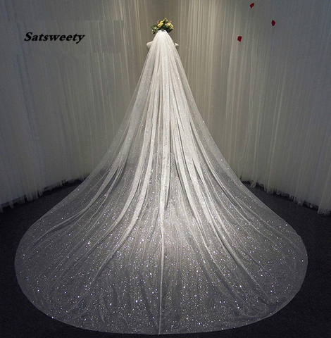 Sparkly Bling Bling Bridal Wedding Veils Bridal Veils Long Cathedral Length Sequined Beads Bride Veil With Free Comb ► Photo 1/6