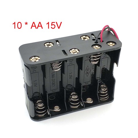 New 10 AA 2A Battery 15V Clip Holder Box Case Storage With Wire Leads Black ► Photo 1/6