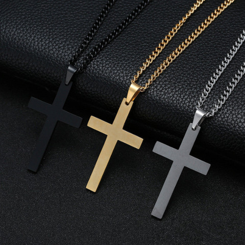 Cross Necklaces & Pendants for Men Stainless Steel Gold Colour Male Pendant Necklaces Prayer Jewelry Friend Jewelry Gift ► Photo 1/6