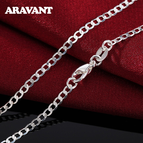 Flat Sideways Necklace Link Chain Silver 925 Necklaces For Men Fashion Jewelry Wide 2mm 4mm 6mm 8mm 12mm ► Photo 1/6