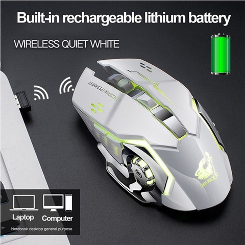 X8 Super Quiet Wireless Gaming Mouse 2400DPI Rechargeable Computer Mouse Optical Gaming Gamer Mouse for PC Black ► Photo 1/6