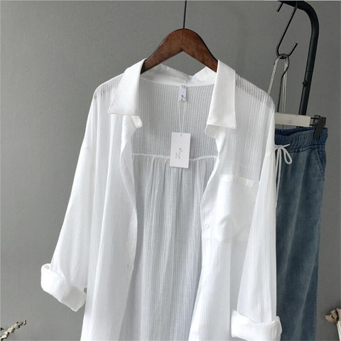 2022 Autumn Women Long Sleeve White Shirts Blouse High quality loose Blouse Tops Cotton Casual White Long Blouse Women ► Photo 1/6