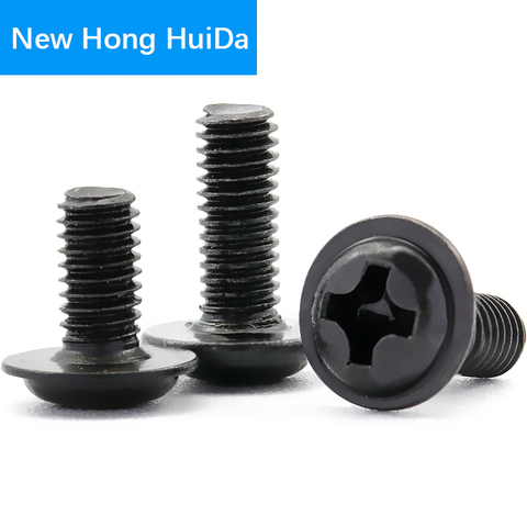 M2M2.5M3 M3.5 M4 M5 Black Steel Phillips Cross Round Pan Head With Pad Screw Metric Thread Computer Metal Screw With Washer Bolt ► Photo 1/6