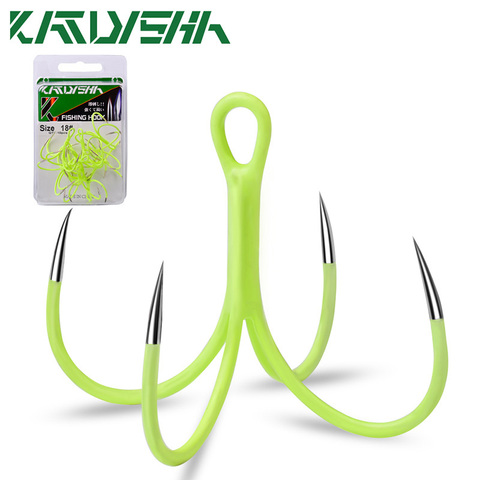 KATYUSHA 10Pcs Luminous Quadruple Fishing Hooks 16# 18# Glow Night Squid Octopus Fishhooks Artificial Bait Fishing Lure Hooks ► Photo 1/6