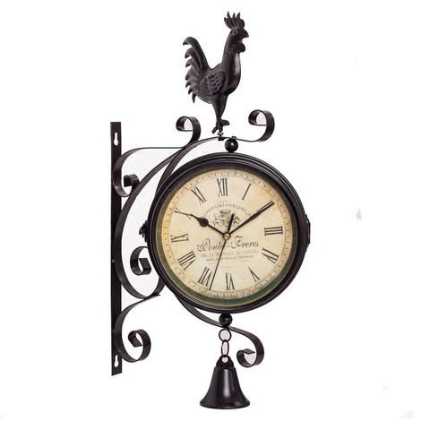 Outdoor Garden Wall Station Clock Double Sided Cockerel Vintage Retro Home Decor WY72405 ► Photo 1/5