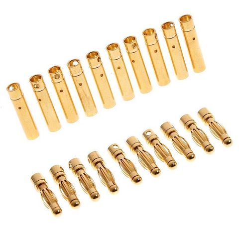 Original authentic 20pcs/lot 4.0mm 4mm Gold-Plated Bullet Male Female Banana Connector for DIY RC Battery ESC Plug(10 pair) ► Photo 1/6