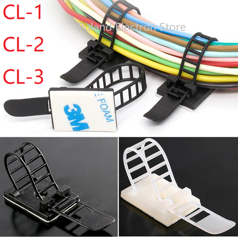 10pcs CL-1 CL-2 CL-3 Cable Clips Self Adhesive Mount Wire Clamp Line Tie Fixed Adjustable Fasten Organizer Holder White Black ► Photo 1/6