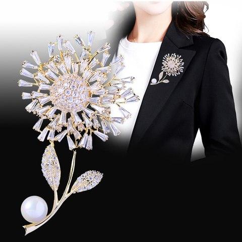 Luxury Rhinestone Dandelion Pearl Brooch Pin Badge Beautiful Flower Brooches for Women Accessoires Jewelry Broche Christmas Gift ► Photo 1/5