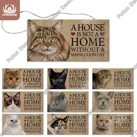 Putuo Decor Cat Plaque Wood Hanging Sign Lovely Friendship Wood Signs for Pet Cat Houses Decor Wall Decor Home Decoration ► Photo 1/6