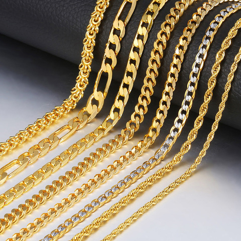 Trendsmax Gold Necklace For Men Women Figaro Rope Cuban Link Chain Necklace Male Collar Fashion Gift Jewelry Hip Hop 18-24
