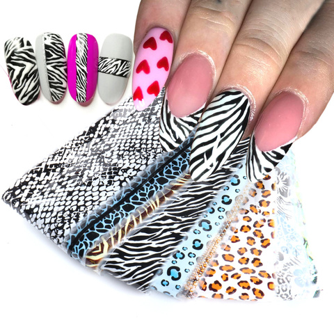 10pcs Transfer Nail Foils Paper Animal Zebra Leopard Skin Sliders Adhesive Stickers Holo Nails Art Decal Accessories LACQ917 ► Photo 1/6
