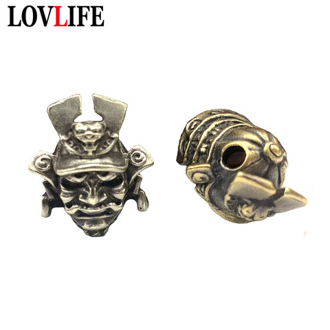 Retro Brass Japanese Samurai General Helmet Handmade Knife Bead Woven Rope Keychain Pendant Accessories Outdoor Tool EDC Lanyard ► Photo 1/6