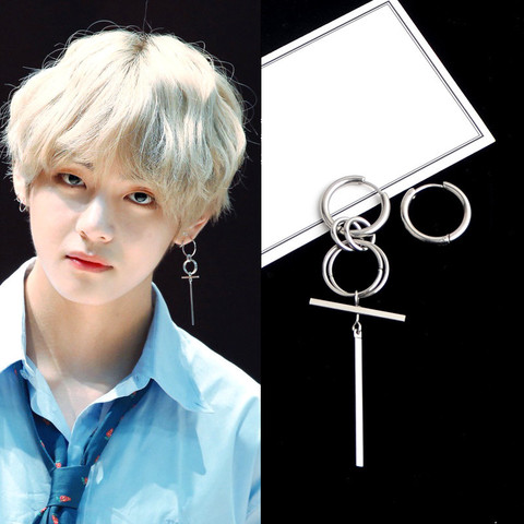 Korean Fashion Style Punk Bangtnn Boys Earrings for Men Asymmetric Pop Jewelry V DNA Earrings Friendship Party Gift ► Photo 1/6