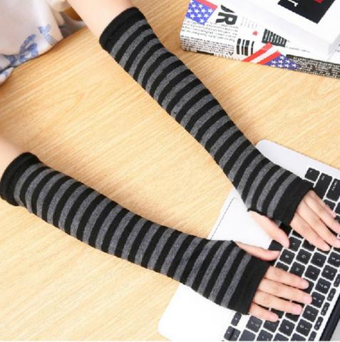 1Pair Soft Fashion Women Lady Stretchy Wrist Arm Hand Warmer Knitted Mittens Punk Gothic Rock Punk Gothic Rock Long Arm Gloves ► Photo 1/6