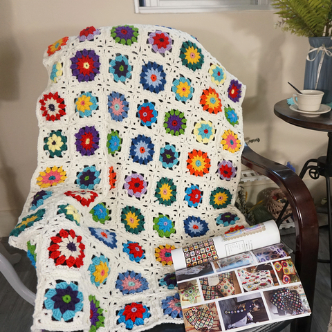 Handmade Sofa Mat Crochet blanket Cushion Granny square afghan blanket Colourful Stereo Daisy  Tablecloth Table runner ► Photo 1/6