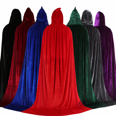 Adult Kids Halloween Velvet Cloak Cape Hooded Medieval Costume Witch Wicca Vampire Elf Purim Carnival Party ► Photo 1/6