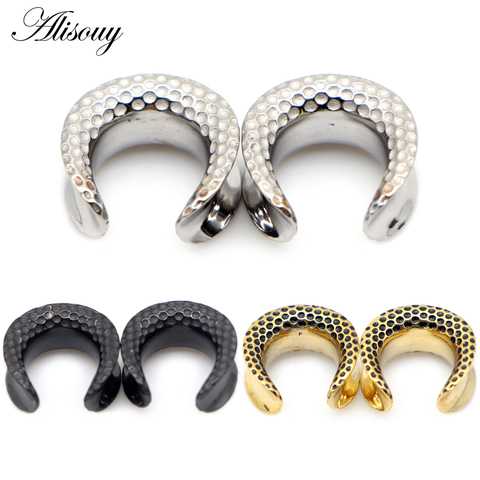 Alisouy 2pcs 8mm-28mm New Saddle Ear Tunnel Plugs Stainless Steel Ear Expanders Tunnels for Ear Stretchers Piercing Body Jewelry ► Photo 1/6