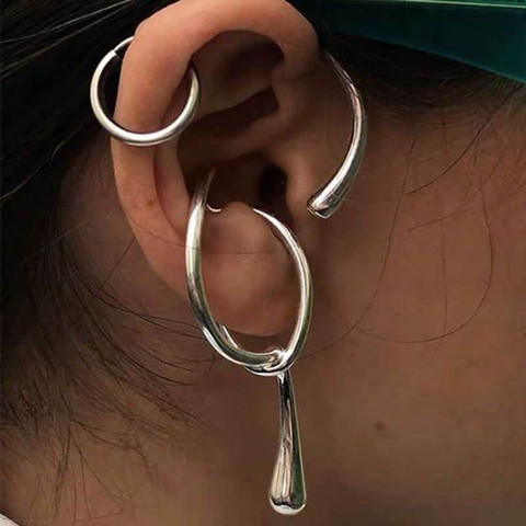 Single ear hanging clip on auricle without piercing no hole for women gold color irregular ear wrap earring hyperbole punk ► Photo 1/6