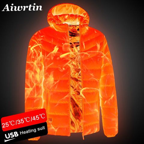 2022 NEW Men Heated Jackets Outdoor Coat USB Electric Battery Long Sleeves Heating Hooded Jackets Warm Winter Thermal Clothing ► Photo 1/6