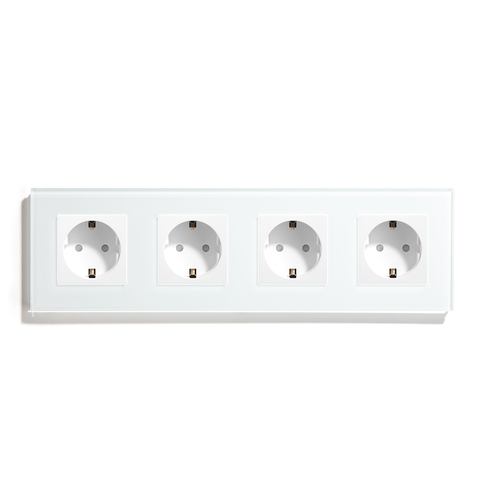 BSEED 4 Outputs EU Standard Power Socket White Black Crystal Glass Panel Electrical EU Socket Plugs 110-240V ► Photo 1/2