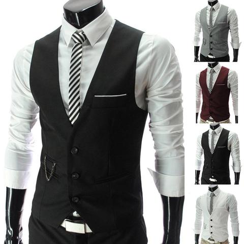 Fashion Men Waistcoat Vest Solid Color V Neck Sleeveless Buttons Blazer Plus Size Formal Business Jacket chalecos para hombre ► Photo 1/6