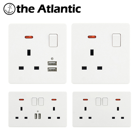 UK Standard Power Socket 13A Dual USB Ports LED Indicator Single Double Wall Outlet Malta Singapore White Plastic 86 146 Type ► Photo 1/6