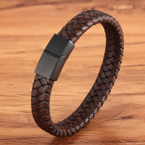 Fashion Jewelry Combination Brown Color Leather Stainless Steel Buckle Men Bracelet Hot Selling For Birthday Simple Gift ► Photo 1/6