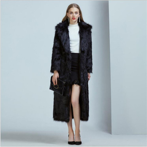 New 2022 winter women lengthen faux fox fur coat Fashion luxurious extra long slim warm lapel fur coats 4 Colors Plus size S~2XL ► Photo 1/1