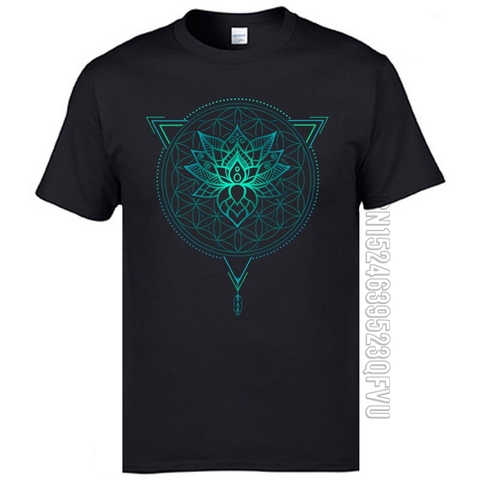 Geometric Mandala Lotus Flower Classic Tshirt Mens Summer Tops Tees Cotton Fabric Great T Shirt OM T-Shirts Black Shirts Fashion ► Photo 1/6