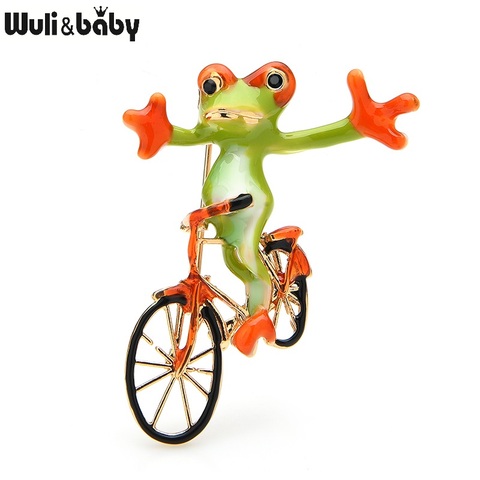 Wuli&baby Enamel Riding Bike Frog Brooches For Women Sports Animal Party Casual Brooch Pins Gifts ► Photo 1/3