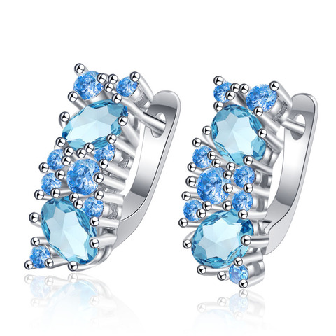 New 925 Sterling Silver Earrings Blue Zirconium Diamond Earrings For Women Wedding Wedding Jewelry Gift ► Photo 1/6