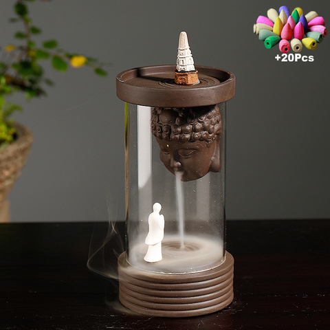 20Pcs Incense Cones Buddha Monk Backflow Incense Burner Windproof Incense Holder Censer Aromatherapy Diffuser Creative Ornament ► Photo 1/6