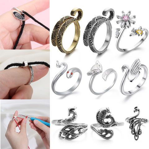 1Pc DIY Multi Style Ring Knitting Loop Crochet Tool Fish Knitting Ring Finger Wear Thimble Yarn Adjustable Open Fingering Tools ► Photo 1/6