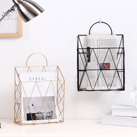 Luxury Nordic Metal Storage Basket Newspaper Decoration Shelf Wall-Mounted Book Rack Bathroom Furniture Home Office Supplies ► Photo 1/6