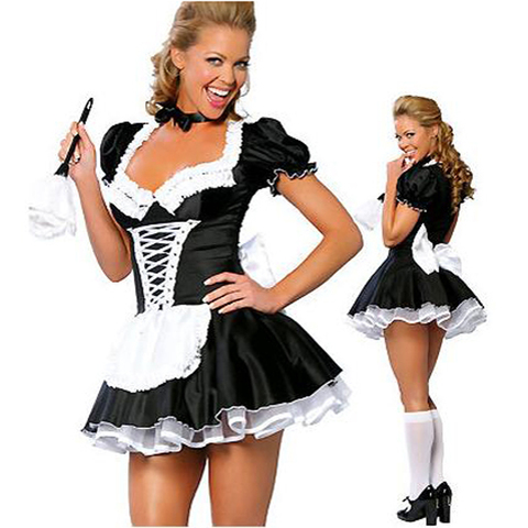 Utmeon Plus size S-6XL Sexy Costumes Women's Night French Maid Cosplay Costume For Halloween Women's Exotic Servant Dress ► Photo 1/6