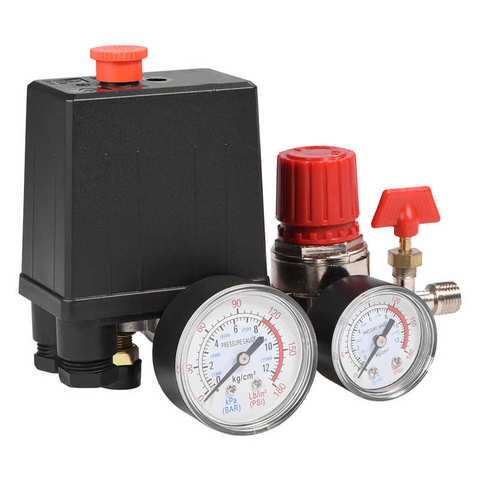 Small Air Compressor Pressure Switch Control Valve Regulator with Gauges Fittings Pneumatic Parts ► Photo 1/6