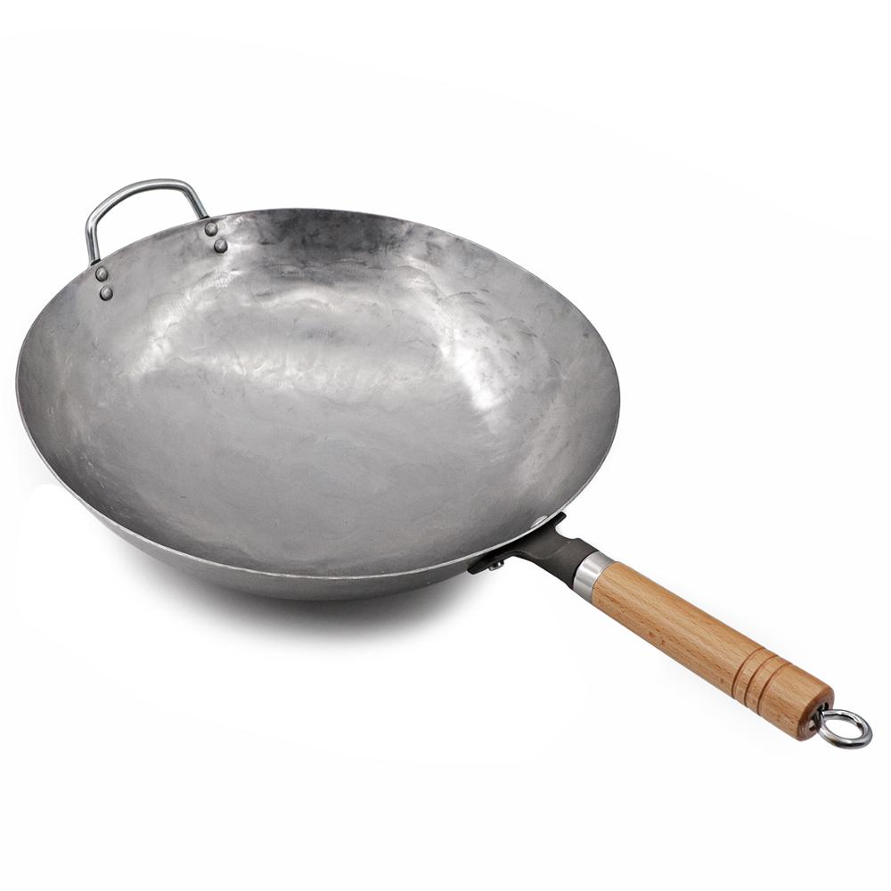 30-34cm Chinese Traditional Iron Wok Handmade Large Wok with Wooden Handle  Frying Pan Non-stick Wok Gas Cooker Kitchen Cookware