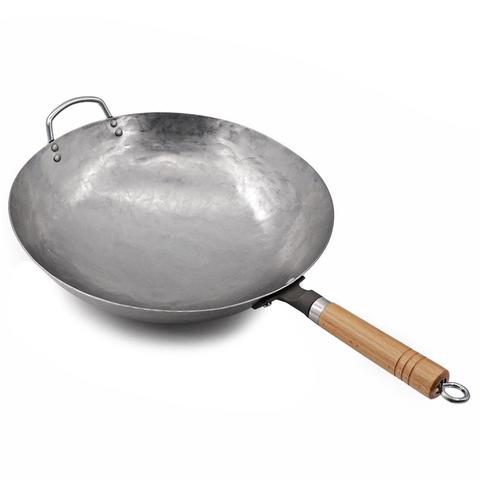 Leeseph Traditional Hand Hammered Carbon Steel Pow Wok with Wooden and Steel Helper Handle, Round Bottom ► Photo 1/6