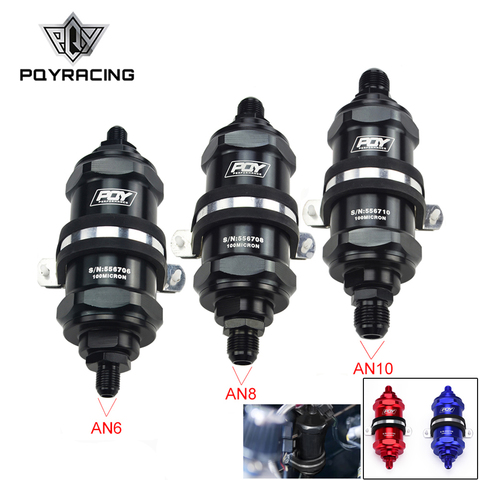 PQY BLACK AN6 / AN8 / AN10 Inline Fuel Filter E85 Ethanol With 100 Micron Stainless steel element and PQY sticker ► Photo 1/6