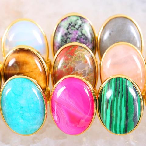 Finger Ring Jewelry For Women Gift Natural Stone Bead Crystal Green Aventurine Rose Gold Ring Adjustable ► Photo 1/6