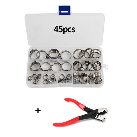 80/45pcs Stainless Steel 1-Ear Stepless Fuel Clamp Worm Drive Fuel Water Hose Pipe Clamps Clips+ 1PC Hose Clip Clamp Pliers ► Photo 1/6