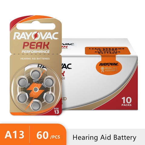 60 PCS NEW Zinc Air 1.45V Rayovac Peak Hearing Aid Batteries A13 13A 13 P13 PR48 Hearing Aid Battery For hearing aids ► Photo 1/4