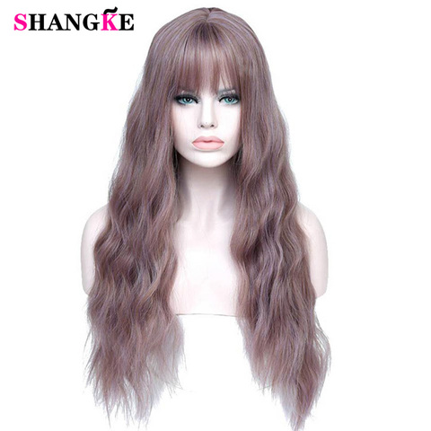 SHANGKE Long Mix Purple Womens Wigs With Bangs Heat Resistant Synthetic Kinky Curly Pink Green Wigs for Women African American ► Photo 1/6