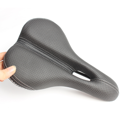 Bicycle Saddle Breathable Soft Bike Saddle Leather Comfortable Road Mountain Bike Seat Thick Pad Hollow Bike Saddle ► Photo 1/6