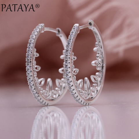 PATAYA New Hollow Lace Circle Drop Earrings 585 Rose Gold Women Party Fine Wedding Earrings White Natural Zircon Fashion Jewelry ► Photo 1/6