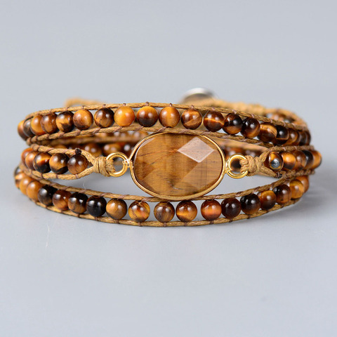 Unique Tiger Eye with Natural Stone Charm 3 Strands Wrap Bracelets Handmade Bohemian Weaving Cuff Bracelet Dropshipping ► Photo 1/3