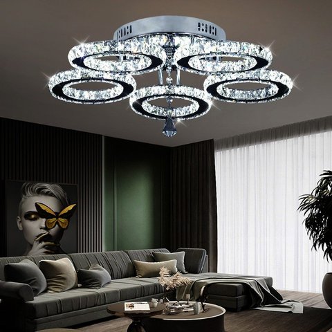 Modern Crystal LED Chandeliers Lighting Chrome Plafon Lustre Stainless Steel Luminaire Hanging Ceiling Lamp Fixtures ► Photo 1/6