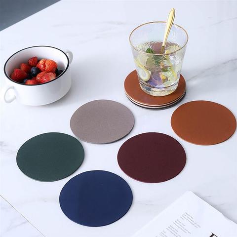 6pcs Faux Leather Coaster Waterproof Heat Resistant Round Cup Coaster Cup Mat Tableware Insulation Mat Bowl Placemat Home Decor ► Photo 1/6