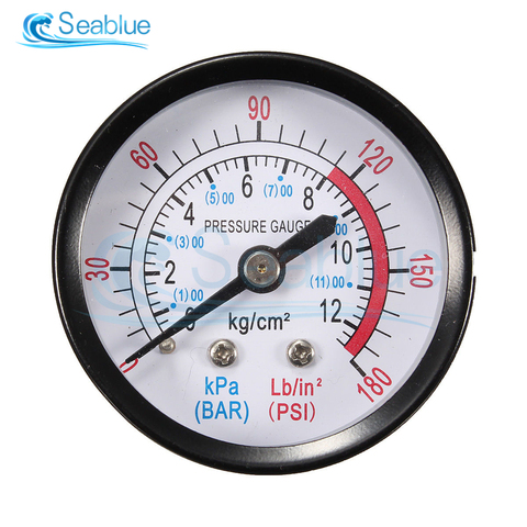 Bar Air Pressure Gauge 13mm 1/4 1/8 BSP Thread 0-180 PSI 0-12 Manometer Double Scale For Air Compressor Iron Diameter about 52mm ► Photo 1/6